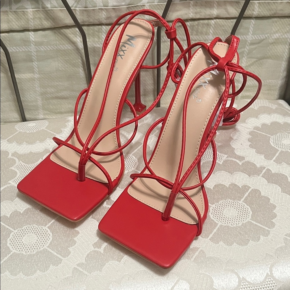 Mixx Shuz Red Strappy Heels Size 9